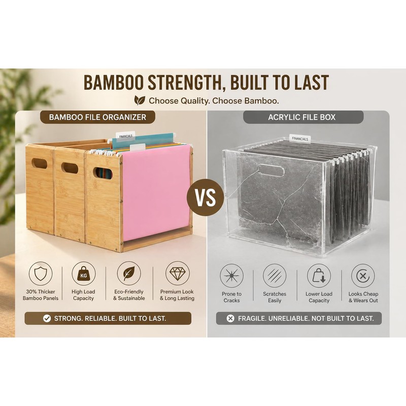 Poeuai 2 Pack Premium Thickened Bamboo Desktop Hanging File Organizer