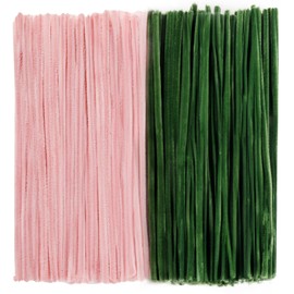 Caydo 200 Pieces Jade Pink & Moss Green Pipe Cleaners for Flowers,Thick Fluffy Chenille Stems for Kids Arts & Crafts and Mother's Day Decorations