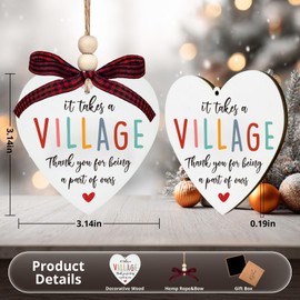 Thank You Gift, It Takes a Village Thank You for Being a Part of Ours Wood Ornament Keepsake Sign Heart Plaque Appreciation Gifts for Coworkers, Mentors, Friends, Inspirational Hanging Home Decor