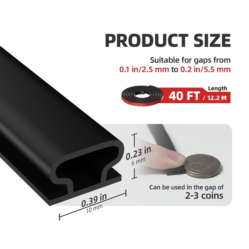 JSIWOTH Weather Stripping, Black D-Shaped Rubber Seal Strip for Doors/Windows,