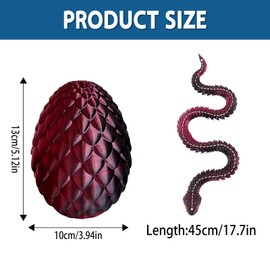 nnOuOnn 3D Printed Snake Animals Fidget Toys 17.7in Snake in Egg Articular Mobility Toy for Adults Articulated Flexible Snake Statue Decor for Home and Office Decoration (Red Black)