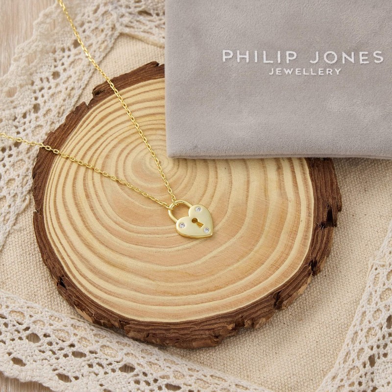 Philip Jones Gold Plated Heart Padlock Necklace Created with Zircondia®