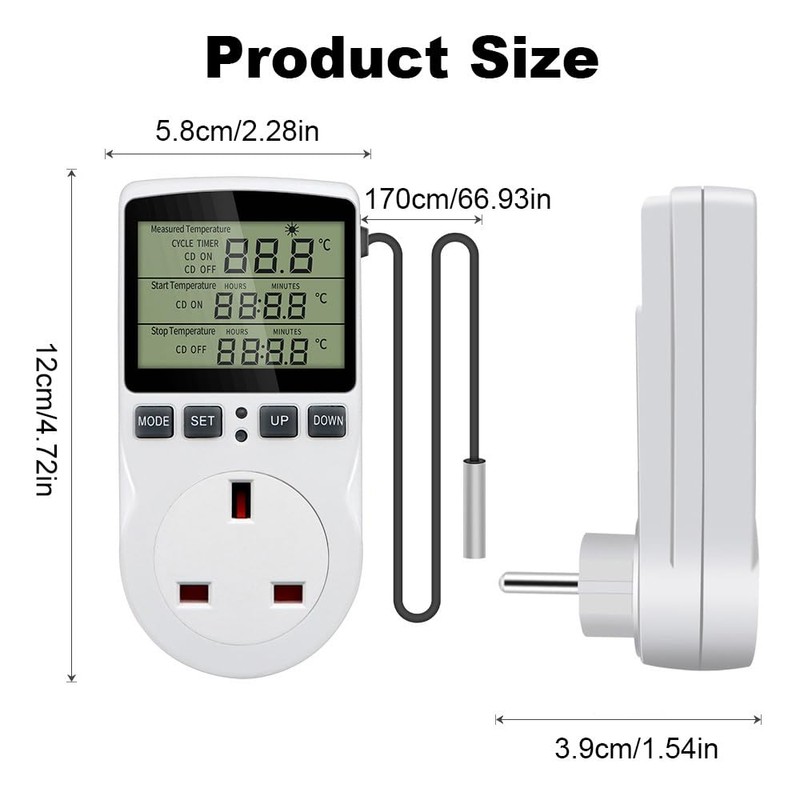 Digital Temperature Controller, Thermostat Outlet Socket -40~120℃ Heating Cooling Timer
