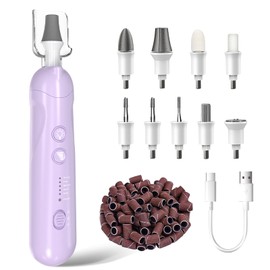 AOMEES Electric Nail Cutter Set, Manicure Pedicure Set, Foot Care Electric with 9 Attachments for Nail Care, with 5 Speeds, LED Light, Storage Bag (Purple)