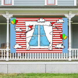Ticuenicoa Cartoon Window Banner for Photography - Kids Birthday Party Background, Blue Red Kite Stripes, 1st Birthday Decorations for Boys & Girls, Baby Shower Party Banner, 49.3x39.4 inches