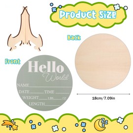 1 Set Baby Announcement Plaque, Green Hello World Baby Sign, Wooden Name Plaque with Base, Welcome World Newborn Sign for Hospital Nursery, Newborn Announcement for Shower Party