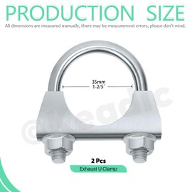 Keadic 2Pcs 1-3/8" Zinc Plated Exhaust U Clamps, Universal Silencer Exhaust Clips, 35mm Saddle Flange Muffer U-Bolt Clamp for 1-3/8" OD Pipe