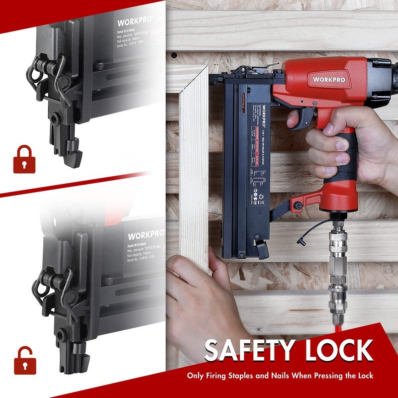 WORKPRO Pneumatic Brad Nailer, 18 GA, 2 in 1 Nail