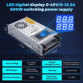 BOSYTRO 48V Adjustable dc Power Supply 600W,Switching Power Supply AC 110V/220V to DC 0-48V DC Converter with LED Digital Display, 5V 24V 36V Buck Converter for Dimmable LEDs,3D Printer,Computer Lab