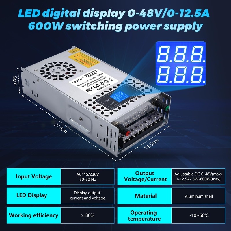 BOSYTRO 48V Adjustable dc Power Supply 600W,Switching Power Supply AC
