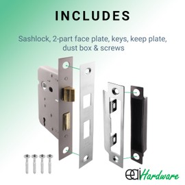 EAI Polished Chrome Sashlock - Fire Rated & CE Approved Mortice Door Lock & Keys 64mm / 2.5 Inch
