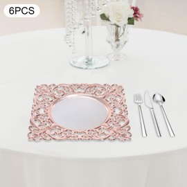 choayun 11.8" Square Charger Plates Set of 6, Mirror Table Chargers with Embossed Rim, Plastic Acrylic Chargers for Dinner Plates, Charger Plate for Table Décor, Party, Wedding, Holiday (Rose Gold)
