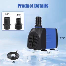 AQUANEAT Small Fountain Pump, 480 GPH Submersible Water Pump for Aquarium Fish Tank, Outdoor Water Fountain, Hydroponics, Pond Filter Pump