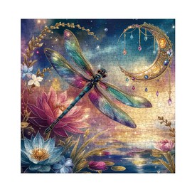 Dragonfly Moon Puzzle for Adults 1000 Pieces, Colorful Lotus Jigsaw Puzzle, Dreamy Flower Floral Puzzle