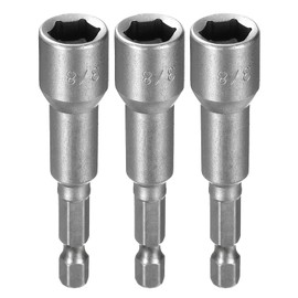 HARFINGTON 3pcs Hex Nut Driver Drill Bit 3/8" 6-Point Socket 1/4" Hex Shank Nut Setter CR-V Steel Quick-Change Nut for Power Drills Impact Drivers, Silver Tone