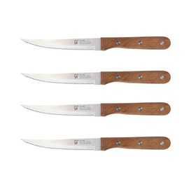 Set di 4 coltelli per carne acciaio inossidabile foglio con finitura opaca 12,5 cm - manico in legno acacia perfetto per barbecue, presa addominali