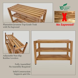 SPATEAK Asta Select Solid Teak 27" Shoe Rack Bench, Teak Entryway Bench, 3-Tier Shoe Storage Organizer, for Entryway, Bedroom, Bathroom and Garden, Fully Assembled, TF-91