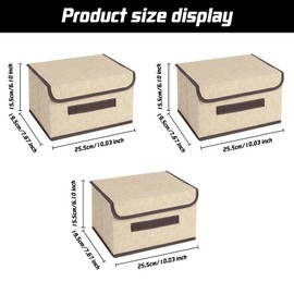 3 Pack Foldable Storage Boxes with Lid and Handle, Collapsible Storage Bin 25x19x16cm, Fabric Storage Basket Organiser Box Foldable Storage Basket for Wardrobes, Clothes, Books, Cosmetics, Toys