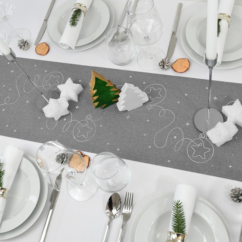 MODERNO Linen Look Table Runner Grey 5 m - Christmas