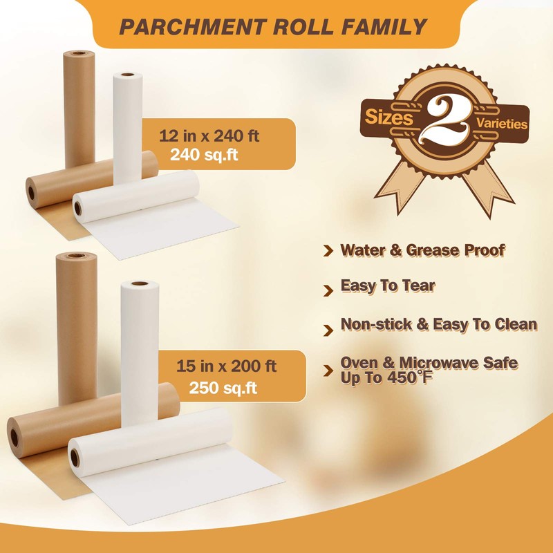 Unbleached Parchment Paper for Baking, 12 in x 240 ft,