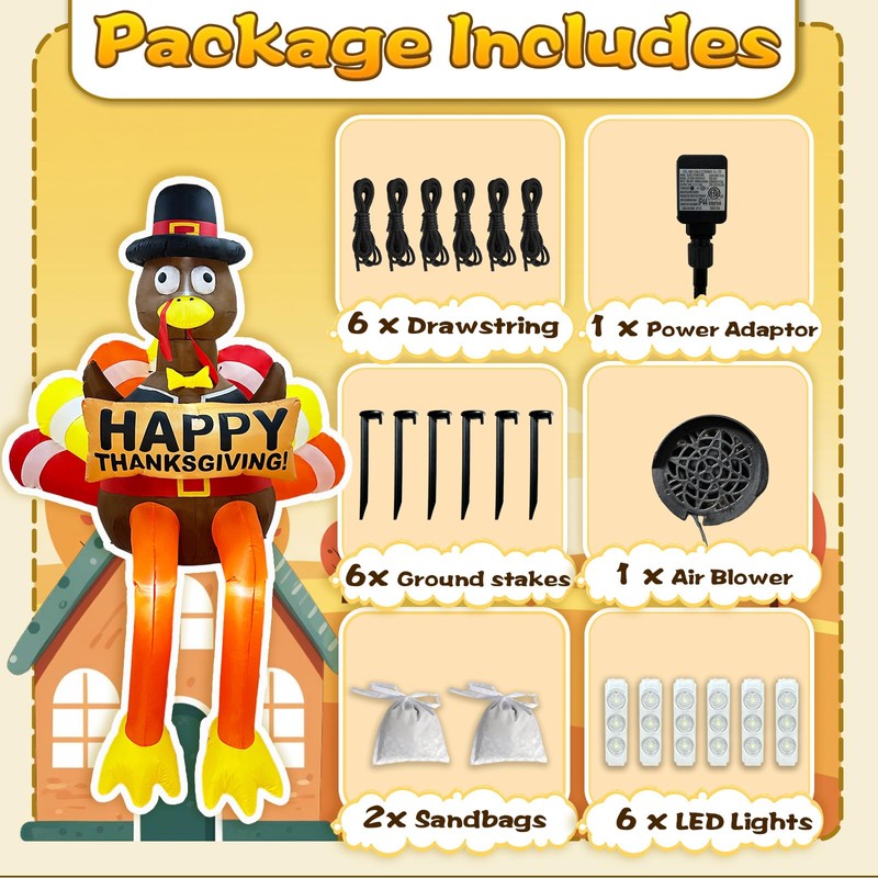 AerWo 8 FT Thanksgiving Inflatables Outdoor Decorations, Giant Inflatable Turkey