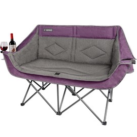 Oversized Double Camping Chair-Heavy Duty 2 Person Folding Loveseat Camp Couch for Adults,Portable Outdoor Lawn Chairs with Padded Seat for Fishing,Sports and Patio,Supports 500 LBS,Purple