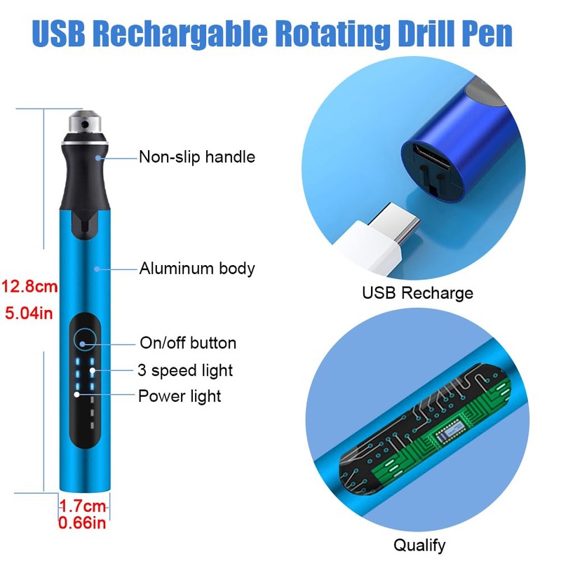 3-Speed Cordless Mini Drill Pen With 8 Small Drill Bits,Rechargeable