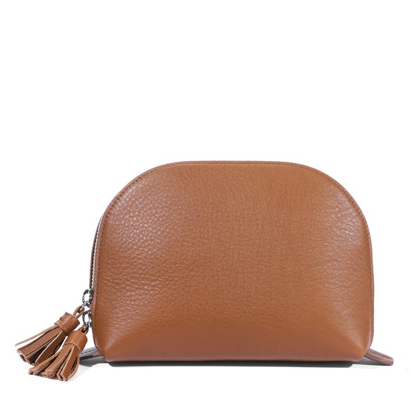 Leatherology Cognac Medium Clamshell Makeup Bag