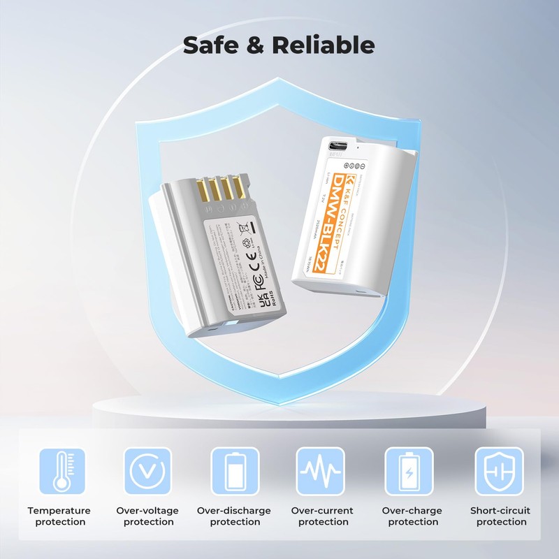 K&F CONCEPT 2520mAh DMW-BLK22 Battery, 2-Pack USB-C 2.5H Full Charged