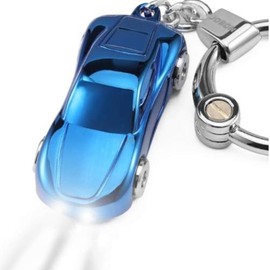 SOMGEM Creative Key Chain Car Keychain Flashlight with 2 Modes LED Lights 2 in 1 Accessories Ring for Office Backpack Purse Charm,Great Gift for Men or Women - Color: Bule