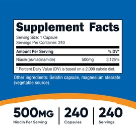 Nutricost Nutricost Niacinamide (Vitamin B3) 500mg, 240 Capsules - Non-GMO, Gluten Free, Flush Free Vitamin B3