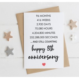 Happy 8th Anniversary Card, Valentines Day Card, 8 Years Together Anniversary, Wedding Anniversary Card Gifts, Idea For Her, Wife, Him, Husband, Boyfriend, Girlfriend