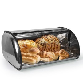 DreamsEden Extra Large Bread Box - Stainless Steel Bread Bin with Roll-Up Lid - Fits 2 Loaves Kitchen Countertop Storage for Bread Pastries Buns Toasts Snacks