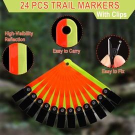 Goldboy High Visibility Reflective Trail Markers for Tree, Reflective Hunting Ribbon with Clips for Hiking Hunting Outdoor, Double Colored Hunting Reflectors (Red and Yellow) (24)