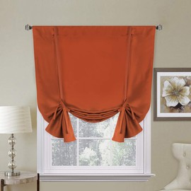 H.VERSAILTEX Thermal Insulated Blackout Curtain, Adjustable Tie Up Shade (Rod Pocket Panel for Small Window) - 42" Wide by 63" Long - Solid in Orange Ochre (1 Panel)