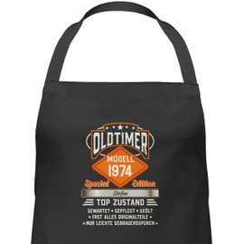 Geschenk mit Namen personalisiert by Shirtracer - Apron - 50th Birthday - Oldtimer Special Vintage 1974 with Name for the Fiftieth, 1 black