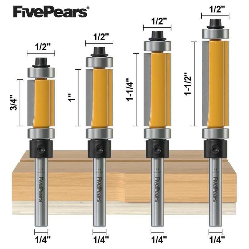 FivePears 4 PCS Top and Bottom Bearing Flush Trim Router