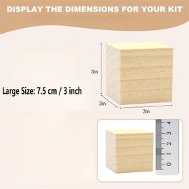 3 Inch Wooden Blocks for Crafts, 8Pack 75mm Unfinished Wood Cubes Blocks, Natural Wood Square Blocks, Wooden Cubes for Arts and Crafts and DIY Projects