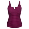 Firpearl Women Underwire Tankini Top Only V Wire Modest Swimsuits Ruched Tummy Control Bathing Suit Tops, Amaranth, 14