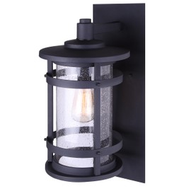 Duffy 1-Light Outdoor Wall Lantern, Black Metal Finish with Seeded Glass, Weather-Resistant Exterior Downlight, Porch & Patio Light Fixture, 100W Type A, Easy Installation