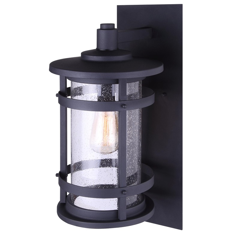 Duffy 1-Light Outdoor Wall Lantern, Black Metal Finish with Seeded
