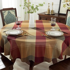 SASTYBALE Round Tablecloth Checkered Style Polyester Table Cloth Dust-Proof Wrinkle Resistant Heavy Weight Table Cover for Kitchen Dinning Tabletop Decoration (Round,70" (4-6 Seats), Red)