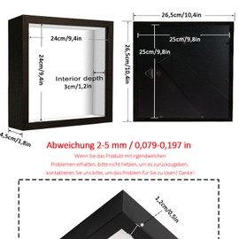Picture Frame for Filling, Deep Picture Frame for Filling, 25 x 25 cm, with Transparent Acrylic Plate, 3D Object Frame, Deep 3 cm, Deep Frame Woods, for Wedding Gift, Black
