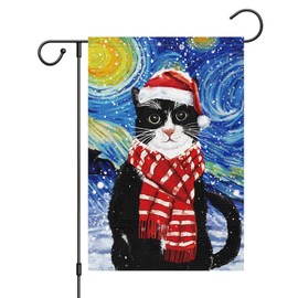 Winter Christmas Garden Flag 12x18 Double Sided, Burlap Farmhouse Small Starry Night Snowman Garden Yard Flags for Xmas Winter Seasonal Outside Outdoor House Holiday Decor (ONLY FLAG)