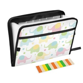 Cute Elephant Pastel Colors File Folders,Plastic Folders with 13 Pockets,Expandable File Folder for Documents School Students Office,Aesthetic Folder with Labels A4 Letter Size
