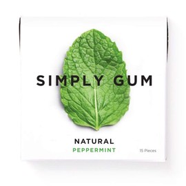Simply Gum | Natural Chewing Gum | Peppermint | Pack of Six (90 Pieces Total) | Plastic Free + Aspartame Free + non GMO