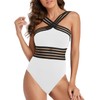 Hilor Women's One Piece Swimwear Front Crossover Swimsuits Hollow Bathing