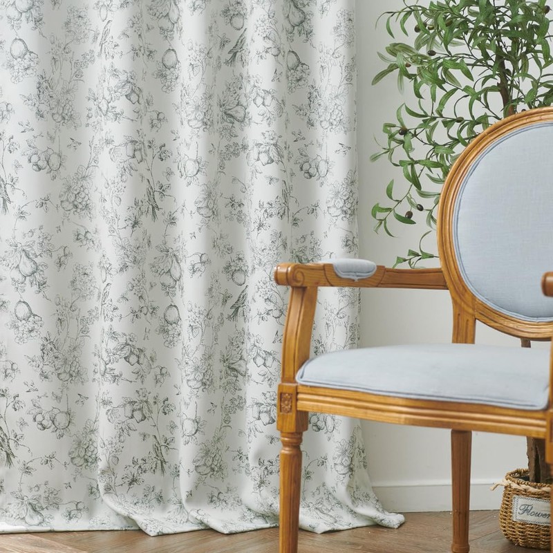 jinchan 95% Blackout Floral Curtains 63 Inch Length, Printed Flower