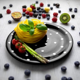 City to Cottage® - Ceramic Plate 25.5 cm | Black and White | Polka Dots | Handmade | Large Dinner Plate | Ceramic Tableware