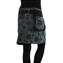 PUREWONDER SK117 Women's Wrap Skirt with Pocket Buttons, gray, Einheitsgröße